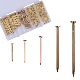 OMOTOOL Gold Nails Assortment Kit (300pcs), Brass Plated Nails for Hanging Pictures and Woodworking, 5 Size Assortment