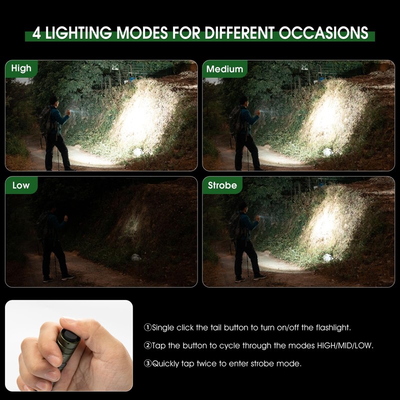 PIOOCAN Rechargeable Flashlights 1200 Lumens EDC Flashlight, AA Pocket Flashlight