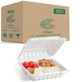 YANGRUI To Go Food Containers, Reusable 150 Pack 8 Inch 34 OZ MFPP Meal Prep Container BPA Free Microwave Freezer Safe Plastic Hinged White Clamshell Take Out Food Containers