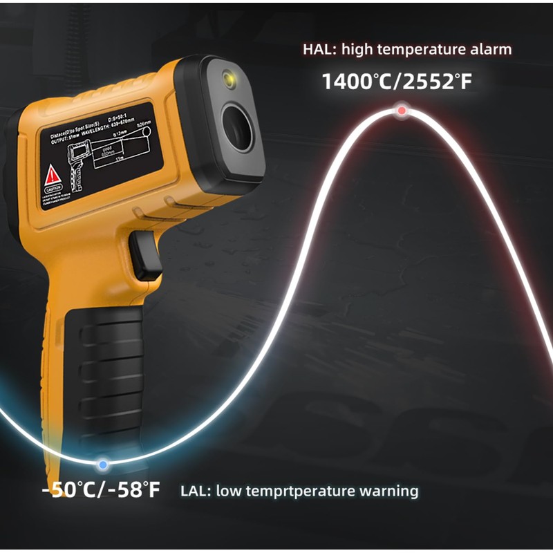 BSIDE Infrared Thermometer Pyrometer 50:1 Industrial Temperature Gun -58℉~2552℉(-50℃~1400℃) IR