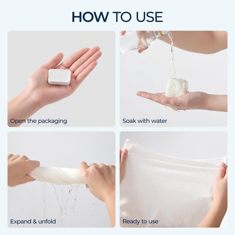 ecolook Compressed Disposable Face Towels, 12" x 11" 90GSM Thick