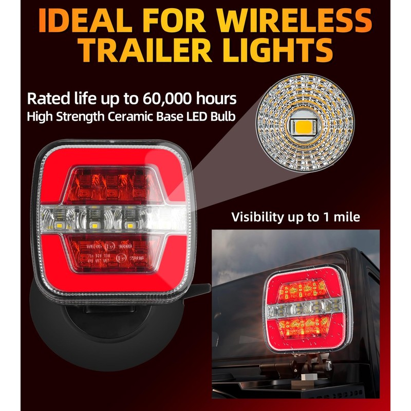 Upgraded Wireless Trailer Lights Magnetic, Rechargeable Tow Light Kit with