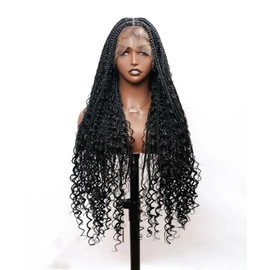 JALIZA Knotless Box Braided Wig Boho Style 36" Full Hand-tied, braded wigs for black women, Boho Style Braids (65 strands)