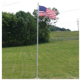 Super Tough Heavy Duty 20 Foot Residential Flagpole and US Made Valley Forge Nylon Flag