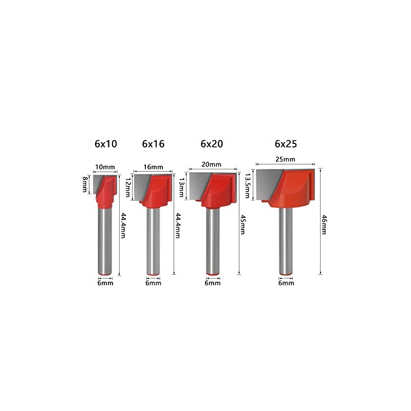 WSOOX 6mm Shank Bottom Cleaning Router Bit Set, 4-piece Slotting