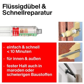 fischer Fill & Fix Liquid Dowel and Repair Compound for Torn Drill Holes and Repairs of Broken Furniture Hinges in Numerous Building Materials in Indoor and UV-Protected Outdoor Use