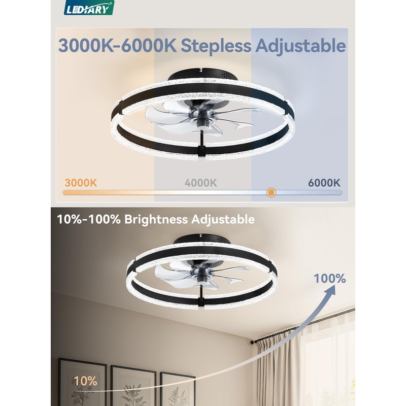 LEDIARY Ceiling Fans with Lights and Remote, 20'' Low Profile