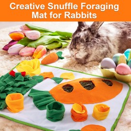 Adpartner 24" x 20" Rabbit Foraging Mat with Carrot Toy, Interactive Snuffle Feeding Pad for Boredom, Polar Fleece Pet Feed Game for Rabbits Bunny Guinea Pigs Chinchillas Ferrets