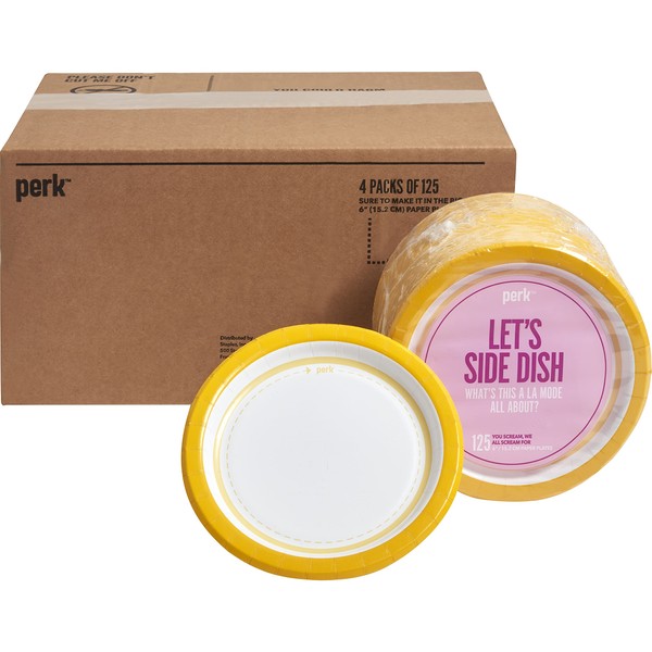 Perk PK54328CT Paper Plates, 6, Yellow/White, 500/Carton