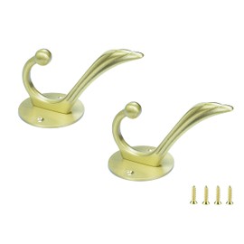 MVMRGGAH 2 Pack Traditional Gold Brass Heavy Duty Coat Hooks for Cubicle Bathroom Kitchen Closet Garage