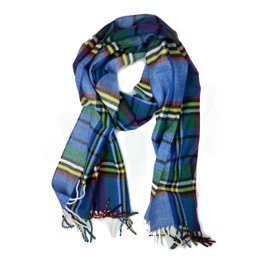 Plum Feathers Plaid Check and Solid Cashmere Feel Winter Scarf, Warm Scarfs, Cold Weather Accessories, Fringe Scarves (Blue Scottish Plaid)