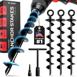 Happin® Trampoline Stakes, Trampoline Accessories, Ground Stakes Heavy Duty, Ground Anchors Screw in, Rebar Stakes, Tent Anchors, Yard Spikes, Galvanized Steel (4 Pack Spiral, Black)