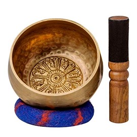 Tibetan Singing Bowl Set with Healing Mantra Engravings — Meditation Sound Bowl Handcrafted in Nepal