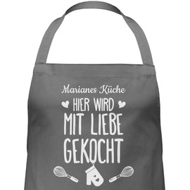 Geschenk mit Namen personalisiert by Shirtracer - Apron - Cooking Apron - Hier wird mit Liebe gekocht with Name I Gift Cooking, 1 anthracite