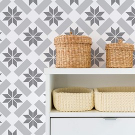 NAKLEO Errada Tile Stencil for Painting, 30 x 30 cm, Geometric Stars Rectangle, Plastic Reusable Floor Stencil, DIY, Wooden Furniture Wall Decoration - Terracotta