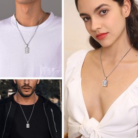W Initial Chain for Men Women Square Pendant Box Chain Big Letter Necklace Stainless Steel Jewelry