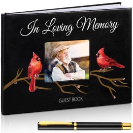 Yingzhao Memorial Funeral Guest Book with Pen 144 Pages Cardinal Funeral Guest Book for Memorial Service Celebration of Life Party Supplies in Loving Memory Guest Sign in Book(Cardinal)