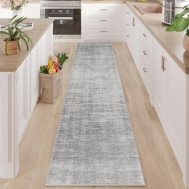 Enkor Runner Rugs for Hallway, 2x10 Washable Soft Non Slip Abstract Rugs for Kitchen, Modern Mat for Entryway Living Room Bedroom Light Grey