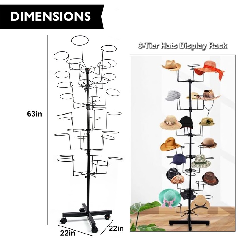 uyoyous 6-Tier Hats Display Rack Rotating Retail Hat Rack Stand
