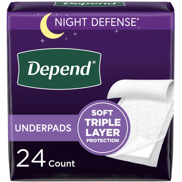 Depend Underpads - Disposable Incontinence Bed Pads, Triple Layer Absorbency for Adults, Kids, and Pets, Slip Resistant, 36"x 21", 24 Count (2 Packs of 12) (Packaging May Vary)