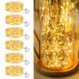 Fairdeer 6 Pack Fairy Lights Battery Operated - 7ft 20 Led Twinkle Lights 3 Modes, Bulk Mini String Lights Waterproof for Mason Jars Vases DIY Party Wedding Decoration Christmas -Warm White