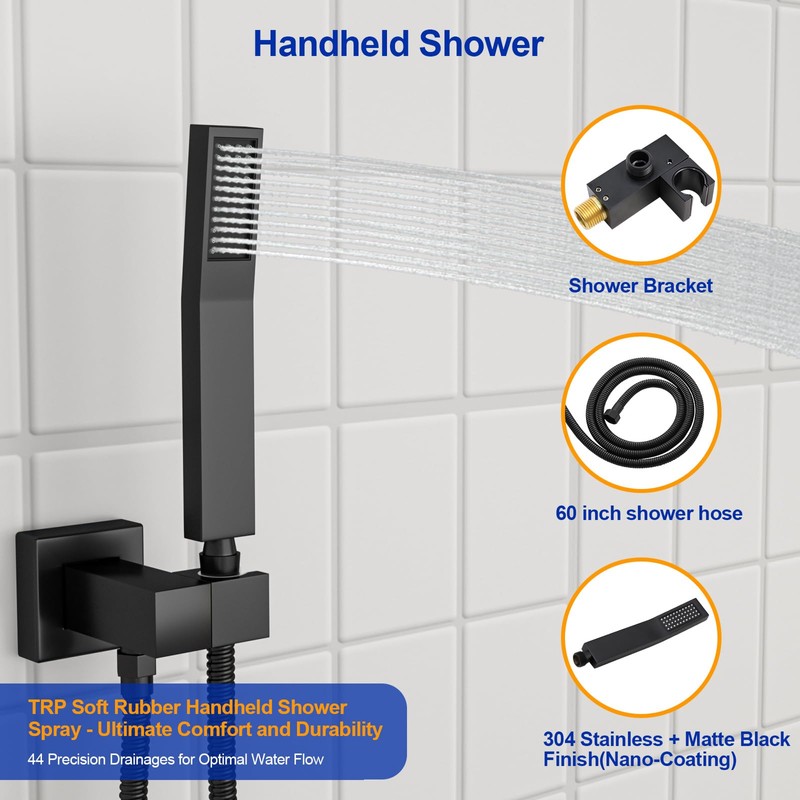 Dcolora 10 In. Rainfall Shower System with Handheld, Matte Black