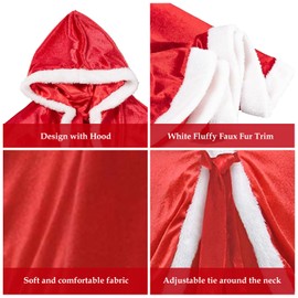 Princess Cape Fur Red Hooded Cloak Girls Warm Christmas Costumes Dress up for 2-4 4-6 Toddler Kids with Snowflake Wand