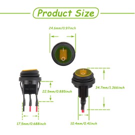 EPLZON Pack of 4 12V 20A Waterproof Round Toggle Switch with Light Rocker Switch 3-Pin SPST Switch with 20cm Pre-Wired for Car, Boat, RV, Truck (Yellow)