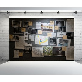 CHNYWORK 7ftx5ft Detective Board Backdrop Suspect Crime Scene Evidence White Thread Spier Theme Background Clues Evidence Top Secret Mission Mystery Party Spier Decor Photo Studio Props Wallpaper