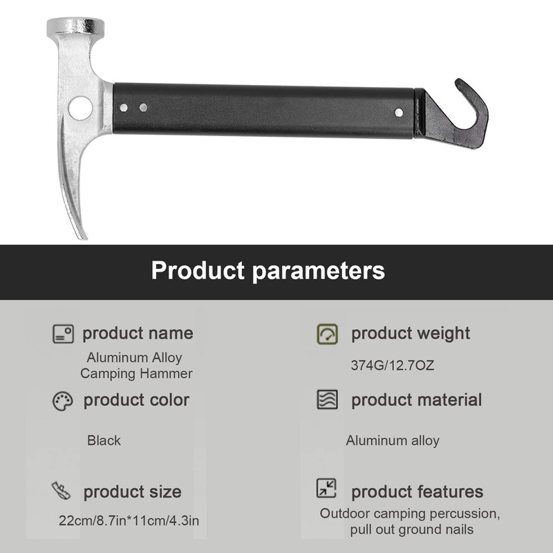 Camping Hammer, 22 cm Multifunctional Aluminium Alloy Mini Portable Outdoor