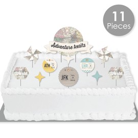 Big Dot of Happiness World Awaits – Kit de decoración para tartas de fiesta temática de viaje – Juego de decoración para tartas – 11 piezas