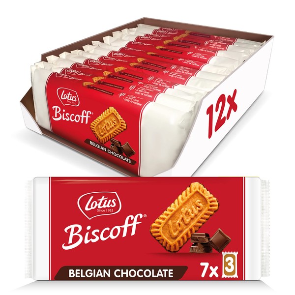 Lotus Biscoff with Chocolate - European Biscuit Cookies - 5.4 Ounce (Pack of 12) - 7 Three-Packs per Retail Pack - non GMO Project Verified