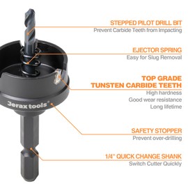 Jerax tools Tungsten Carbide Tipped Hole Cutter,1-1/8 inch TCT Hole Saw with 5mm Hole Depth Heavy Duty for Stainless Steel, Mild Steel, Iron, Copper, Brass, Plastic