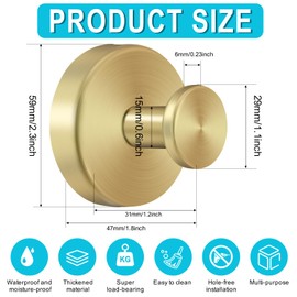 Aphrordity Upgraded Suction Cup Hooks, 2025 New No Drill Towel Hooks for Bathroom Wall, Reusable Stainless Steel Towel Hooks, Hanging up 15lbs Heavy Duty Twist Tight Suction Cups Hooks, 2 Pack, Gold