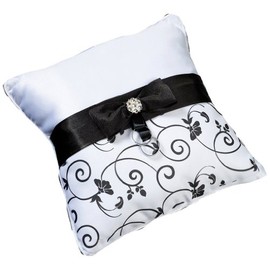 Lillian Rose Ring Pillow, 8-Inch, Black and White