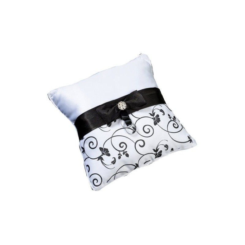 Lillian Rose Ring Pillow, 8-Inch, Black and White