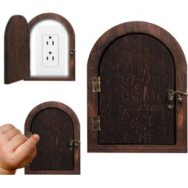 2PCS Wooden Door Light Switch Cover Receptacle Plate Protector with strong adhesive on the back, easy to install, no drilling required, stable and reliable （Burnt Wood Black）