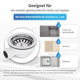 Aquade Strainer Basket Valve 114 mm – Strainer Basket Sink – Siphon Sink Set for Kitchen – Sink Drain – Model: Overflow Connection