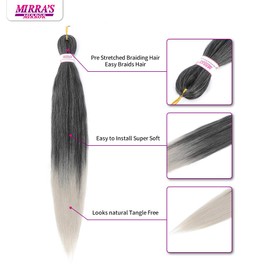 Braiding Hair 26 Inch -8 Packs/lot Omber Synthetic Crochet Braids,Natural Braid Crochet Hair,Hot Water Setting Professional Soft Yaki Texture(1B/gray)