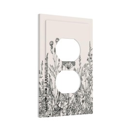 Wildflower Botanical Electrical Duplex Outlet Cover Decorative 1 Gang Device Receptacle Plug Wall Plate White Black Floral Flower Plant Herbs Sage Leaves Decorative Bathroom Accessories Decor
