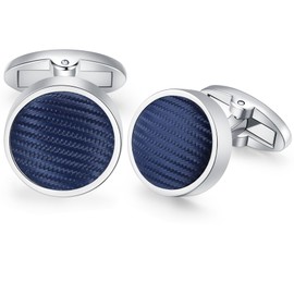 HONEY BEAR Nylon Fabric Stripe Line Pattern Cufflinks for Mens Shirt,for Business Wedding Gift (Navy Blue)