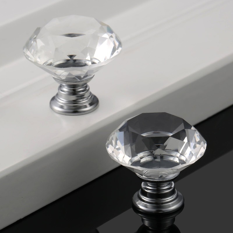 Mtsooning 2PCS Diamond Glass Knob, 30mm/1.18" Clear Shaped Crystal Pull