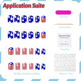 4th of July Press on Nails Short Square Patriotic Fake Nails False Nails with Stars Stripes Designs Cute Nails Glossy Glue on Nails Independence Day Acrylic Nails for Women Girls 24Pcs
