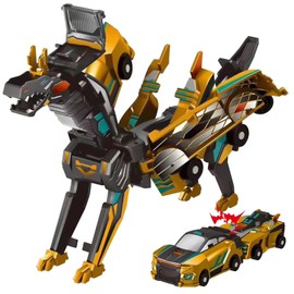 Transforming Dinosaur Toys，Transformation Car Toy with Collision Transforming Car for Girls Age 4-6 |Party Gift for Birthday, Christmas (Golden Dragon)