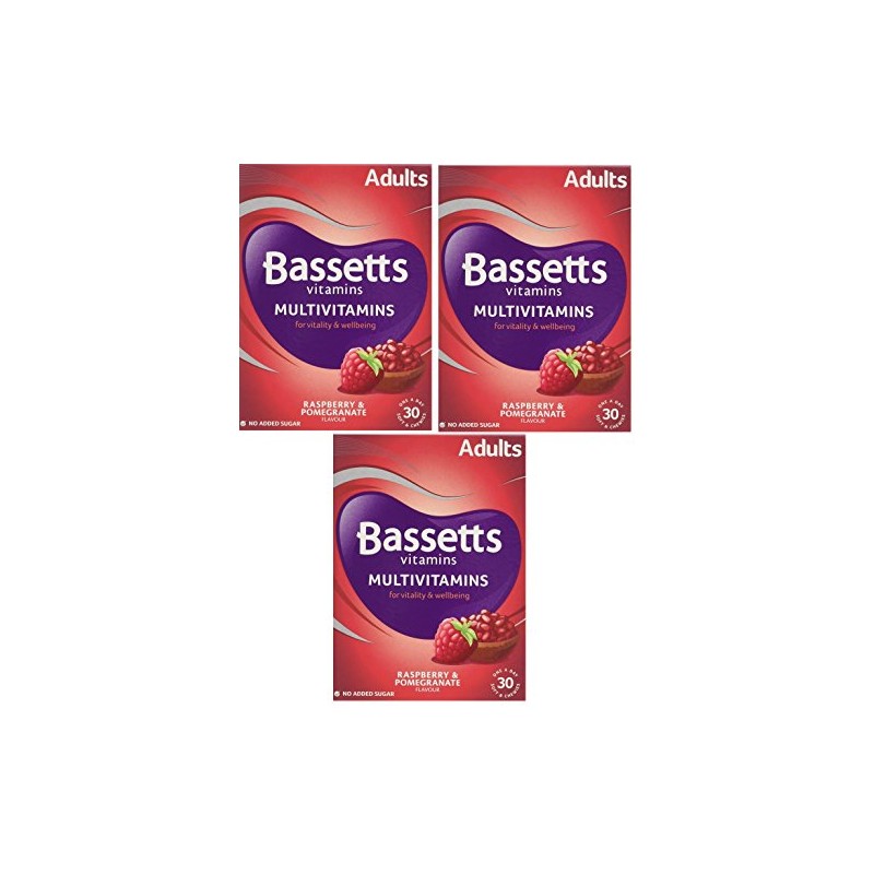 3 X Bassetts Raspberry and Pomegranate Adult Multivitamin Chewies -