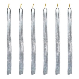 1200 Strands Hair Tinsel, 47 Inches Glitter Tinsel Hair Extension, Sparkling Shiny Colored Hair Accessories for Women Girls Festival Party Cosplay, Rainbow Straight Hair Tinsel Kit(Silver)
