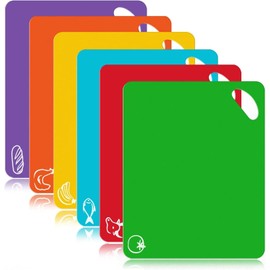 Kitchen Chopping Board Set of 6, Plastic Flexible Cutting Board Mats, Kitchen Gift with Colour Coded,Thickness of 1.2 mm