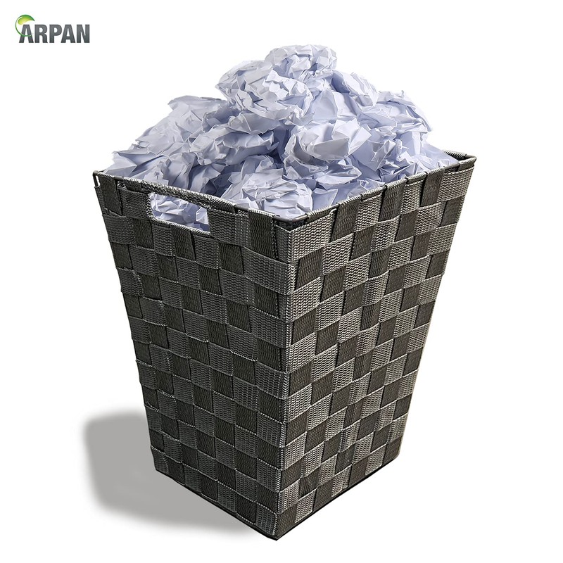 ARPAN Waste Paper Bin Grey Nylon Plastic Strong Square Storage