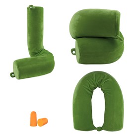 bvya Twist Memory Foam Travel Pillow for Neck, Chin, Lumbar and Leg Support-for Travling on Airplane, Train, Bus or at Home-Adjustable, Bendable Roll Pillow with Washable Cover (Solid-Green)