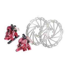 Juin Tech F1 Cable Actuated Hydraulic Bicycle Bike Disc Brake Caliper Set Extra Lightweight Hybrid Brake Set for Flat-Mount Road/Cyclocross/Gravel/E-Bike/Folding Bike use w/160mm 6" rotors (Red)